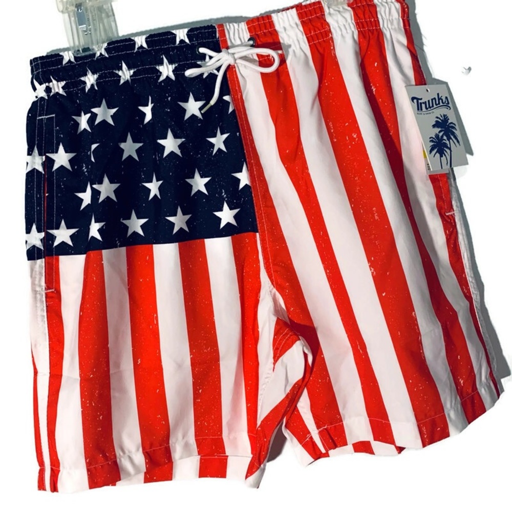 USA Flag Swim Trunks Men’s Medium Patriotic 4th Of July Beach Shorts NWT - Picture 3 of 14
